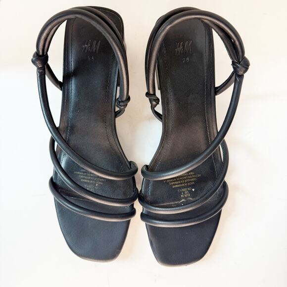 H&M Black Strappy Block Heel Sandals Size 5 - Picture 2 of 5